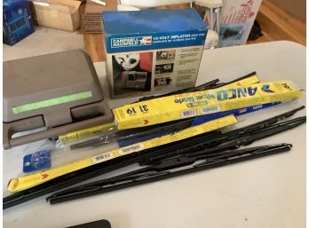 Assortment Of Wiper Blades,  Tire Inflator, Automotive Tune Up Meter