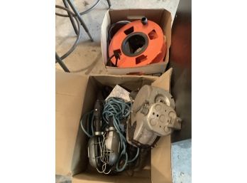 3 Boxes Of Tool, Drop Lights, Extension Cords Plus More