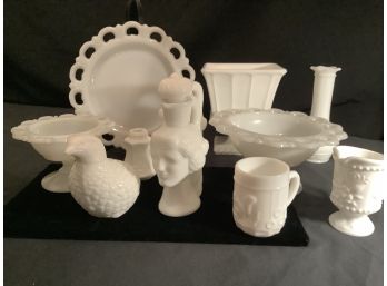 Variety -An Assortment Of  11 Pieces Of Milk Glass