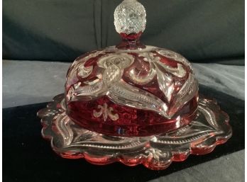 Antique Venetian Red And Clear  Dessert/Cheese Plate With Lid