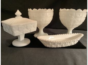 Matching Napco Milk Glass, Westmoreland Covered Candy Dish & Celery/Olive Server