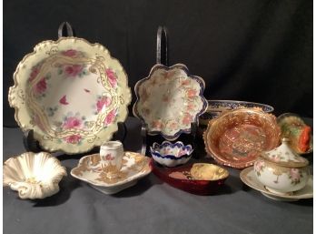 MIXED  GLASSWARE LOT INCLUDING STAFFORD TRANSLUCENT CHINA & NIPPON