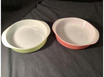 Vintage Pyrex Flamingo Pink & LIme Green Baking Dishes- Clean