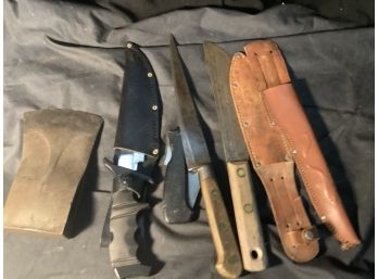Hatchet Head, Assorted Knives And Sheaths