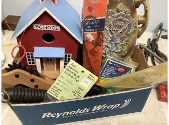 Mixed Box Lot Including Fishing Salt Water Hooks, Havilnd Cup & Saucer & More