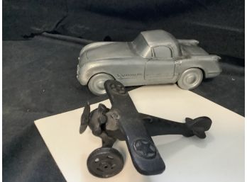Cast  Iron Fighter Plane And  Die Cast Chevrolet Bank