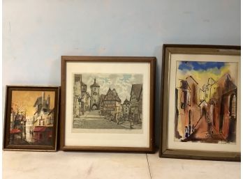 European Village Etched On Silk And More