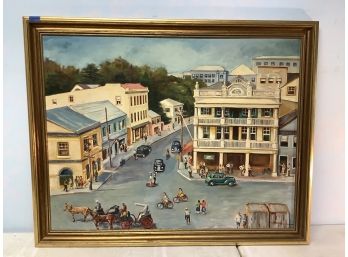 Framed Painting Nostalgic Street Scene