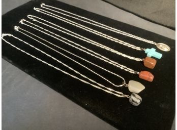 6 Sterling Silver Necklaces With Pendant-New
