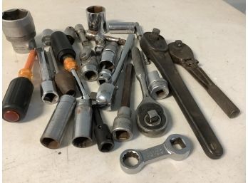 Assorted Sockets, Adapters, Rachets Too And More