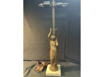 Antique Bronze Lamp On Marble Base