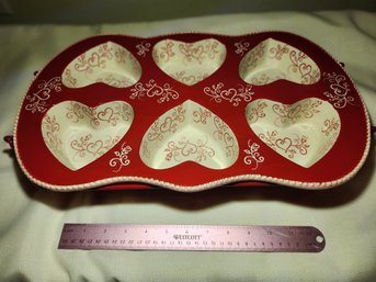 Temp-Tations By Tara Floral Lace Red Heart-shaped Cake Pans, Cupcake, Ceramic, Hand-painted