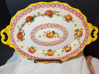 18x12' Large Oval Serving Platter, Tray, Temp-tations By Tara, 'Pumpkin'  Old World, Ceramic