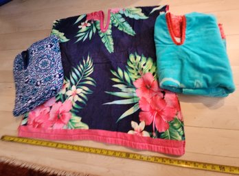 Beach Pool Towel Coverups, Poncho, Oversized, Cotton, Hawaiian Print, Swimsuit Wraps