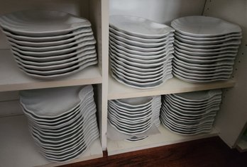 Lot Of 40 Farberware Stoneware Ceramic Shell Shaped Dinner Dishes, White, Mirror Glaze, Scallop
