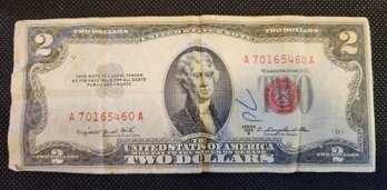 (Lot SW11) Two Dollar Bill, $2 1953 Series B Red Seal Circulated