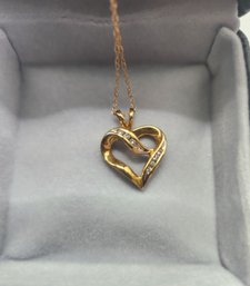 (Lot SD17)  14K Gold, Diamond Heart Necklace Pendant