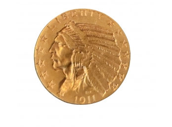 (coin Lot #SD58)  1911 Indian Head Half Eagle Gold $5 Coin, Rare Coins, Philadelphia