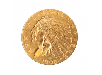 (coin Lot #SD59)  1908-S Indian Head $5 Gold Coin Half Eagle, Rare Coins