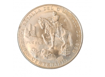 (Coin Lot #SD63) 1862 Mexican Silver Token Commemorative, Heroica Batalla Del 5 De Mayo De Puebla Centen