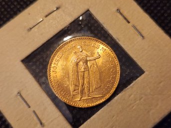 (coin Lot #SD64)  1900 Gold Coin, 20 Korona, Hungary, Austrian Struck, Franz Joseph I, Rare And Scarce Coins