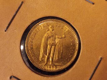 (coin Lot #SD71)  1899 Gold Coin, 10 Korona, Hungary, Austrian Struck, Franz Joseph I, Rare And Scarce Coins