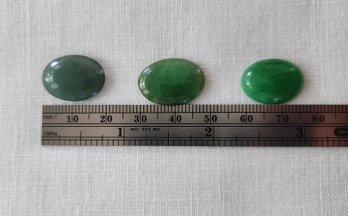 Inv. Code SD10-3 Three Oval Jade Stones, Pieces, Dark Green, Jewelry, Loose Mineral