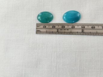 Two Oval Jade Pieces, Stones, Blueish Green, Loose Jewelry
