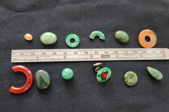 Lot SD725-4 Authentic Mixed Loose Jade And Coral Pieces, Stone, Jewelry, Mineral, 12 Total