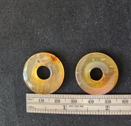 Lot SD725-10 Pair Of Light Yellow Authentic Jade Circles, Pendants, Loose Minerals, Jewelry, Stones