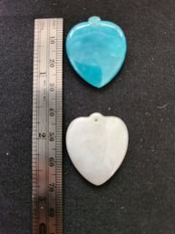 Two Jade Hearts, White, Blue, Authentic Loose Stones, Minerals, Jewelry