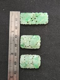 Three Carved Green Jade Pieces, Loose Stones, Minerals, Authentic, Jewelry