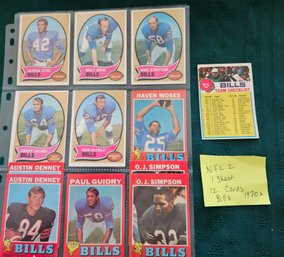 NFL Card Lot #2: 12 Vintage Football Cards Buffalo Bills 1970's, 1971, O.J. Simpson, Sports, NFL
