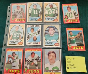 NFL Card Lot #16: 11 Vintage Jets Football Cards, 1970's, Topps, Namath