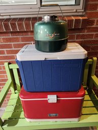 Vintage Ice Chests Coolers Thermos, Metal, Lot Of 3