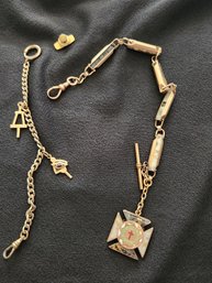 Vintage Greek Charm Bracelet, Fraternity Pin, Stone, Gold-filled
