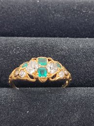 UPDATED PICTURES: Antique 18K Gold Diamond Emerald Ring, Circa 1910