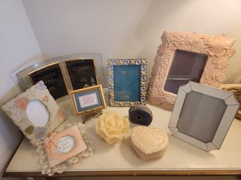 7 Picture Frames - Various Sizes, Ceramic, Silver Plate, Trinket Box, Geode, Candle