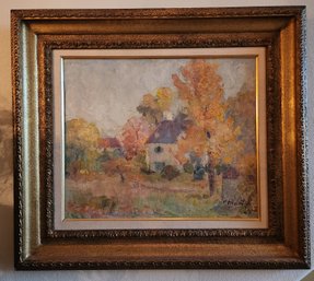 Original Jean-paul Martel Oil On Canvas, Post Impressionism, House Among The Trees, Framed Art