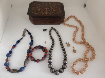 Costume Jewelry, Inlaid Wood Vintage Jewelry Box