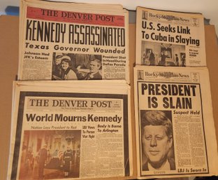 4 Newspapers, JFK Kennedy Assassination, 1963, Denver Ephemera, Full Editions