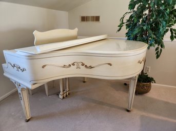 1957 Custom Built Baby Grand Piano, Art Nouveau Style, Eggshell White, Appraisal Completed