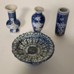 Four Pieces - 3 Vases, Pedestal Dish, Japanese