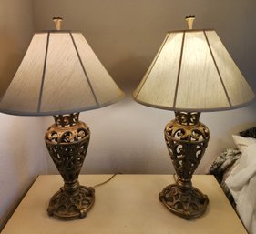 Two Rare Brass Stiffel Table Lamps, 34' Tall, Filigree Design, Tested, Lighting, Lamp