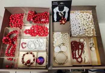 Costume Jewelry Lot #2: Red And White Theme, Beads, Necklaces, Some NWT
