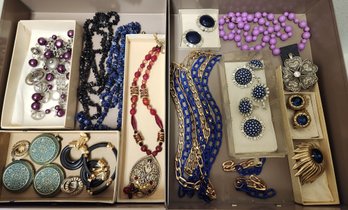 Costume Jewelry Lot #3: Necklaces, Purple, Blue, Earrings, Bracelets, Some New