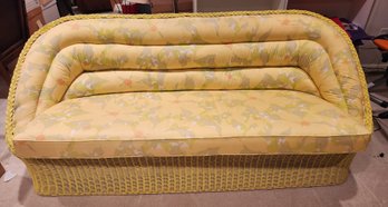 Vintage Yellow Wicker Sofa, Couch, Retro, Rattan