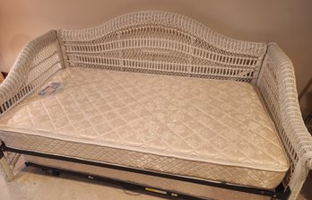 Gorgeous Vintage White Wicker Day Bed With Trundle And Two Mattresses