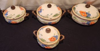 Villeroy & Boch 'amapola' Pattern Set Of 4 Enamel Pots, Cookware, With Lids