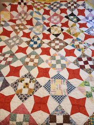 Two Quilts: 'circle Of Stars', Floral Pink Green Quilt, Bedding, Bedspread, Blanket